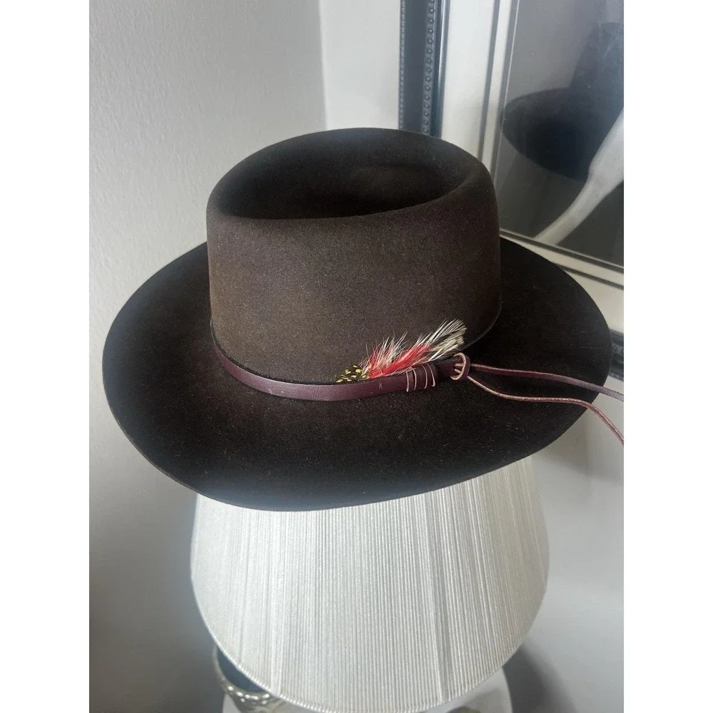 Flechet Western Cowboy Hat Brown Longhorn Genuine Fur Felt
